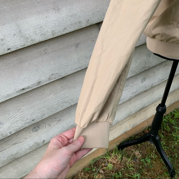 Vintage 80s Tan Khaki Zip Up Front Long Sleeve Collared Utility Bomber Jacket - Picture 12 of 16